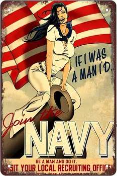 Старый плакат ВМС США времен Второй мировой войны, Призывающая девушка в стиле пин-ап, Ретро Забавные Знаки из металлического листа, настенное украшение, винтажная металлическая пластина
