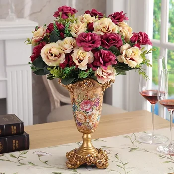 Роскошная Европейская ваза из смолы, Стереоскопическая композиция из сушеных цветов, Качающаяся тарелка, украшения для входа в гостиную, украшения для дома