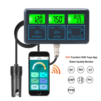Цифровой WiFi Измеритель PH/ORP/TDS/EC/CF/Температуры/Влажности Тестер качества воды 7-в-1 Многофункциональный Смарт-монитор US/EU Plug