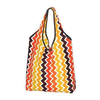 Зигзагообразные линии, бесшовный узор, сумки для покупок, милая сумка-тоут для покупателей, большая портативная многоцветная современная сумка