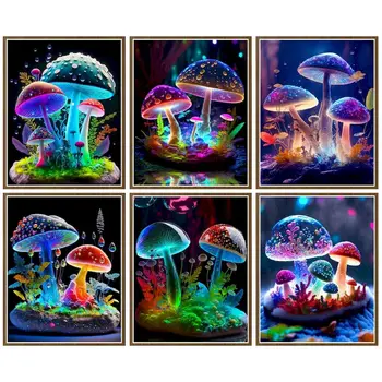 CHENISTORY Раскрасьте по номерам Светящиеся грибные пейзажи На холсте, Расписанные вручную, Художественные подарочные наборы для домашнего декора 