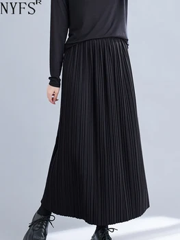 NYFS 2023 Осень-зима, Новая Винтажная женская длинная юбка, свободная повседневная юбка трапециевидной формы с эластичным поясом большого размера