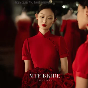 Тост Мантинфан [Кардамон], платье для невесты, Свадебное платье для помолвки, Китайский Молодой Красный летний Чонсам