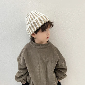 Осенне-зимняя теплая детская шапка для мальчиков и девочек, модная простая полосатая вязаная крючком шапочка-капот для малышей