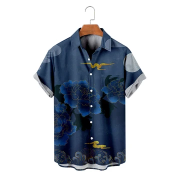 Мужская Гавайская футболка Y2K Hombre, Модная рубашка Китайского Искусства С 3D Принтом, Уютная Повседневная Пляжная Одежда Оверсайз С Коротким Рукавом 8