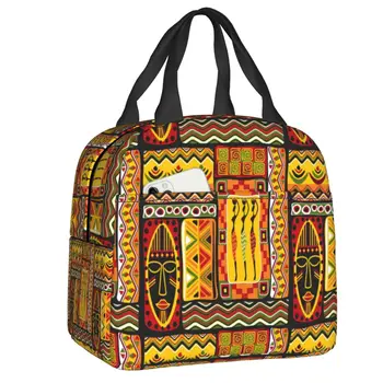 С рисунком африканских элементов, изолированная сумка для ланча для женщин, кулер для этнической культуры Африки, термобокс для бенто, работа, школа, путешествия