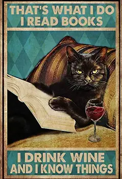 Это То, Чем я Занимаюсь, Пью Вино, Читаю Книги, Знаю Толк В Винтажной Жестяной Вывеске Black Cat Bar, Золотым Украшением стен является Жестяная Вывеска 12x16 Дюймов