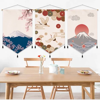 Японская живопись в виде свитков, настенное искусство, плакаты на холсте, картина, деревянная подвесная картина, домашний декор с принтом Восхода солнца для гостиной