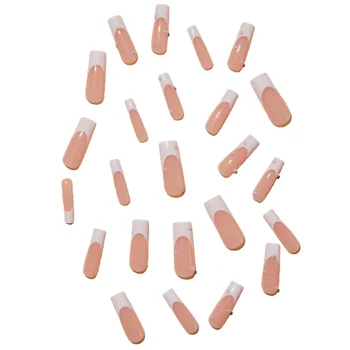 Длинные квадратные ногти с белыми кончиками, без раздражающего запаха, глянцевые ногти для профессионального маникюрного салона