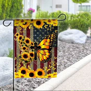 Крестовый флаг в виде бабочки-подсолнуха с 3D-принтом, висящий в саду Флаг, стиль украшения дома