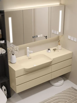 Индивидуальный встроенный умывальник для ванной комнаты, комбинированный кремовый стиль, ощущение кожи, бесшовный умывальник