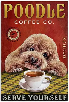 SIGNCHAT Lazy Coffee Company Пудель Вертикальный Плакат Художественная Печать Домашний Декор Стены В стиле Ретро Металлическая Вывеска 8x12 дюймов