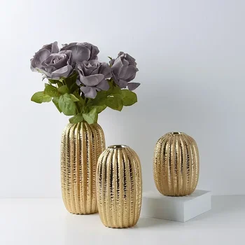 Современное минималистичное украшение керамической вазы, креативная золотая ваза для цветов, домашняя гостиная, мягкое украшение, сушилка для цветов