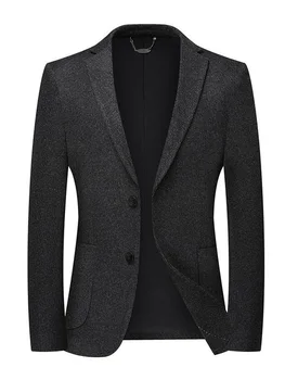 Полосатый жаккардовый мужской блейзер, осенне-серый Модный повседневный бутик-костюм, пальто, однобортный деловой офисный мужской приталенный пиджак