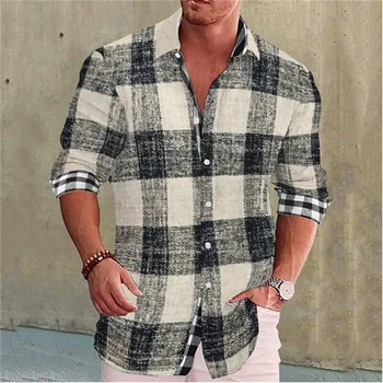 Модная мужская повседневная рубашка с лацканами в стиле ретро с длинными рукавами и принтом, мягкий и удобный шелковый гладкий мужской топ 2023