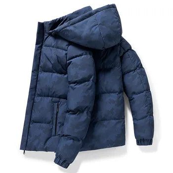 Модная мужская зимняя толстая куртка Осенняя утепленная куртка с капюшоном Повседневная хлопковая ветрозащитная шерстяная куртка с капюшоном Плюшевая куртка