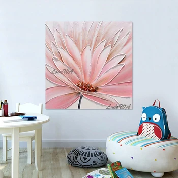 Розовое растение, картина акриловым ножом, абстрактное искусство, украшение кухонной стены без рамы, цветы большого размера, картина на холсте