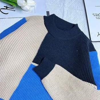 Новый мужской осенне-зимний свитер, свободный вязаный топ, модный и теплый универсальный пуловер в качестве базовой рубашки