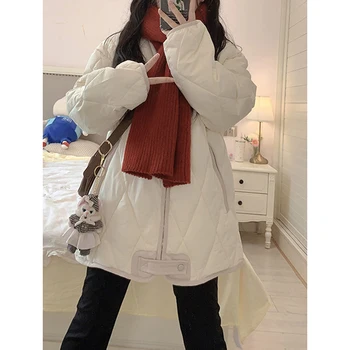 2023 зима Новый американский студент Корейского хлопка пальто женщин хлопка куртка с ромбовидным узором хлопковая куртка повседневная Свободная