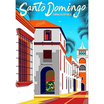 Жестяной плакат Старый Городской пейзаж Санто-Доминго Доминиканская Республика Карибское Море Металлическая Жестяная вывеска для путешествий Retro