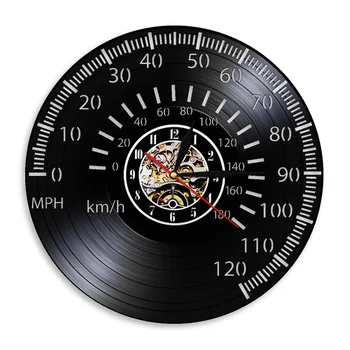 Ретро-гонщик Тахометр Настенные часы Спидометр Виниловая пластинка Настенные часы для мотогонок Настенный светильник Часы для гонщика Подарок