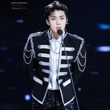 Сценическая одежда K-pop EXO, мужская сценическая куртка с цепочками, Униформа для выпускного вечера