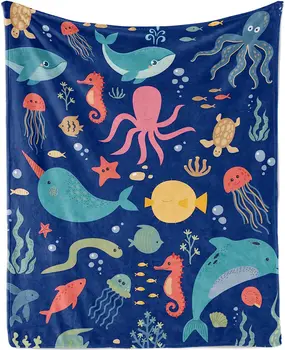 Одеяло Ocean для детей, мягкие плюшевые фланелевые флисовые одеяла Ocean Animal, подарки для мальчиков, уютные пушистые Милые под водой