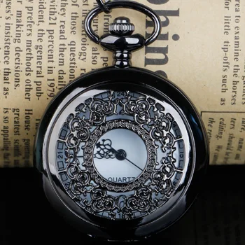 Стимпанк, черный, крутой дизайн Скелета, карманные часы унисекс, кварцевые Часы-брелок, Ожерелье, Цепочка для мужчин и женщин