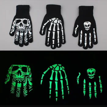 Декоративные перчатки для Хэллоуина, Светящаяся голова Черепа, Вязаные Перчатки для верховой езды с Призрачным Когтем и Скелетом, теплые перчатки для взрослых Хэллоуинский реквизит