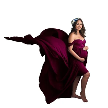 Длинные шифоновые платья для беременных для фотосессии с открытыми плечами, макси-фотосъемка с разрезом спереди, свадебная вечеринка, детское платье для душа