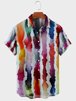 Летние Мужские рубашки 2023 года, Красочные Гавайские Рубашки С 3D Принтом Граффити, Однорядные Пуговицы С Короткими Рукавами, Мужские Модные Свободные Рубашки