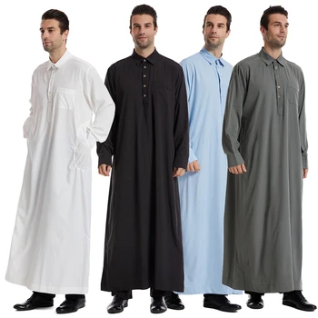 Мусульманские Мужчины Джубба Тобе Исламская Одежда Рамадан Мужское платье Абайя Длинный Халат Саудовская Одежда Мусульманский Кафтан Джуба Дубай Арабская Одежда
