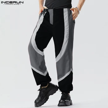 INCERUN 2023 Американский Стиль Новые Мужские Панталоны В стиле Пэчворк Контрастные Брюки Для Отдыха Лидер Продаж Мужские Длинные Брюки S-5XL