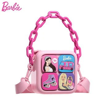 Оригинальная розовая милая квадратная сумочка Barbie, сумки-мессенджеры, Исходящие пакеты, Регулируемый шнурок, Аксессуары для девочек, Детский рюкзак
