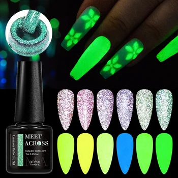 ВСТРЕЧАЙТЕ Светящийся Светоотражающий Гель-лак для ногтей Зеленого Светящегося в темноте Флуоресцентного цвета, Впитывающийся УФ-светодиодный Гель-лак для дизайна ногтей