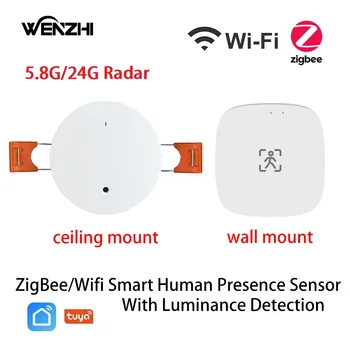 ZigBee Wifi mmWave Датчик Движения В Присутствии Человека С Определением Яркости/Расстояния 5/110/220 В Tuya Smart Life Home Automation