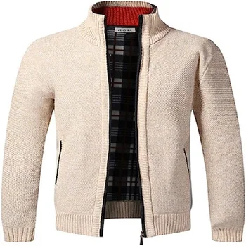 Мужской вязаный кардиган, толстый свитер с воротником-стойкой на молнии, теплый джемпер, зимнее пальто на флисовой подкладке