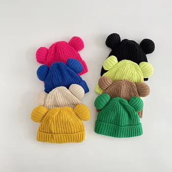 Простая однотонная шерстяная шапка для детей, идеально подходящая для осени и зимы. Вязаный пуловер сохранит тепло. Подходит для