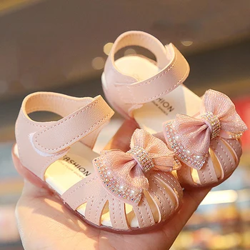 Летние Сандалии для маленьких девочек с бантиком-бабочкой, Модная Розовая обувь принцессы для малышей, Мягкая подошва, Детская обувь 0-3 лет, chaussure enfant fille