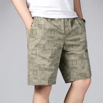 Мужские хлопковые пляжные шорты с эластичной резинкой на талии, повседневные короткие брюки длиной до колен, весенне-летние пляжные брюки