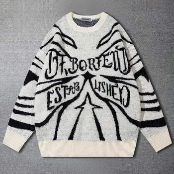 Высококачественный свитер с контрастным буквенным узором, мужской пуловер, Осенний свитер для мужчин, вязаный свитер с круглым вырезом