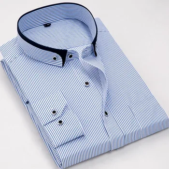 Полосатые рубашки Высококачественная мужская одежда С длинным рукавом Классические деловые Официальные рубашки Мужские повседневные рубашки с отложным воротником
