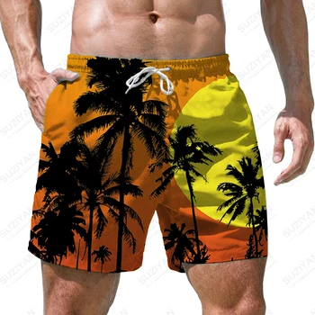 Летние новые мужские пляжные шорты, кокосовые пальмы на берегу моря, мужские шорты с 3D принтом, модные мужские шорты в стиле повседневного отпуска