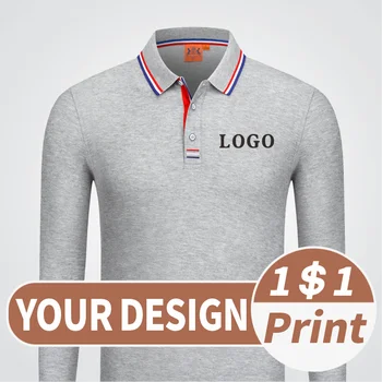 Осенняя рубашка Поло с длинными рукавами и воротником с принтом, Рубашка Поло с вышивкой и логотипом Группы Компаний, Дизайнерская футболка с принтом