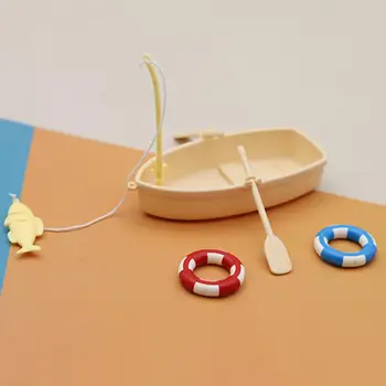 1 Комплект Кукольный домик Лодка с кругом для плавания Реалистичная Пластиковая Мини-гребная лодка с видом на пляж Украшение Игровой Домик Игрушка для микроландшафта