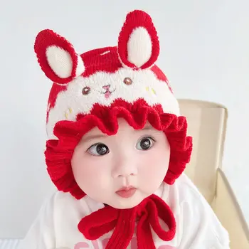 Детская шапочка для защиты ушей, детская вязаная шерстяная шапочка в форме милого кролика на осень и зиму
