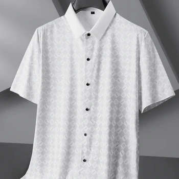 Рубашки с коротким рукавом для Мужчин, Рубашка Размера Плюс 7XL, Летняя Мужская Рубашка, Свободная Повседневная Рубашка Из Ледяного Шелка, Эластичная Рубашка в Шахматном порядке, Топ FC