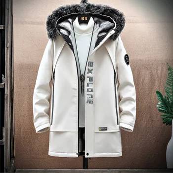 Мужская ветровка средней длины, пальто длиной до колен, высококачественные теплые пальто в китайском стиле, зимние повседневные топы в стиле хип-хоп для мужчин