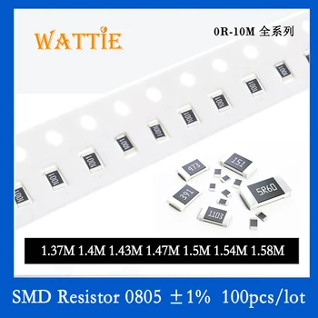 SMD резистор 0805 1% 1,37М 1,4 М 1,43 М 1,47 М 1,5 М 1,54 М 1,58 М 100 шт./лот микросхемные резисторы 1/8 Вт 2,0 мм * 1,2 мм