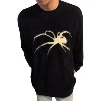 Вязаный свитер из искусственной норки, мужской зимний свитер из искусственной норки с рисунком паука, вязаный пуловер, джемпер в стиле хип-хоп для холодов